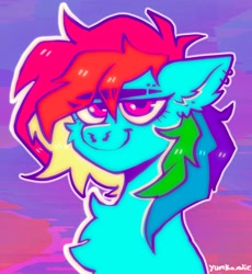 Size: 1414x1538 | Tagged: safe, artist:yumkandie, imported from derpibooru, rainbow dash, pegasus, pony, chest fluff, ear piercing, earring, eyebrow piercing, eyebrow slit, eyebrows, eyebrows visible through hair, female, jewelry, looking at you, nose piercing, nose ring, piercing, smiling, smirk, solo