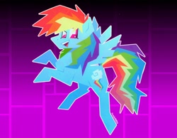 Size: 2048x1592 | Tagged: safe, artist:yumkandie, imported from derpibooru, rainbow dash, pegasus, pony, female, geometry, geometry dash, pun, solo