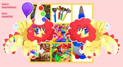 Size: 4096x2221 | Tagged: safe, artist:gothalite, imported from derpibooru, oc, oc only, pegasus, pony, balloon, base used, clown, duo, face paint, hat, party hat, pegasus oc, smiling, wings