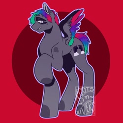 Size: 2000x2000 | Tagged: safe, artist:gothalite, imported from derpibooru, oc, oc only, pegasus, pony, abstract background, colored hooves, lidded eyes, male, pegasus oc, raised hoof, solo, stallion, wings