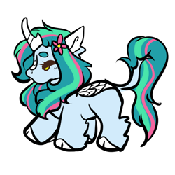 Size: 2000x2000 | Tagged: safe, artist:highrolleryt, imported from derpibooru, oc, oc only, kirin, cloven hooves, flower, flower in hair, horn, kirin oc, leonine tail, raised hoof, simple background, solo, tail, white background