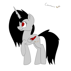 Size: 481x481 | Tagged: safe, artist:highrolleryt, imported from derpibooru, oc, oc only, alicorn, pony, alicorn oc, colored wings, female, horn, mare, raised hoof, simple background, smiling, solo, two toned wings, white background, wings