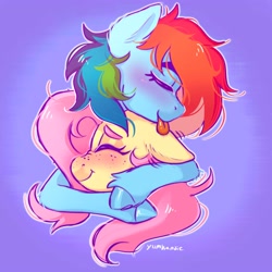 Size: 3500x3500 | Tagged: safe, artist:yumkandie, imported from derpibooru, fluttershy, rainbow dash, pegasus, pony, duo, female, flutterdash, hug, lesbian, licking, licking ponies, shipping, tongue out