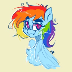 Size: 2048x2048 | Tagged: safe, artist:yumkandie, imported from derpibooru, rainbow dash, pegasus, pony, ear piercing, earring, eyebrow piercing, eyebrows, eyebrows visible through hair, female, jewelry, piercing, raised eyebrow, simple background, solo