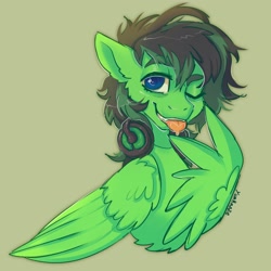 Size: 2048x2048 | Tagged: safe, artist:yumkandie, imported from derpibooru, oc, oc only, pegasus, pony, headphones, male, one eye closed, solo, tongue out, wink