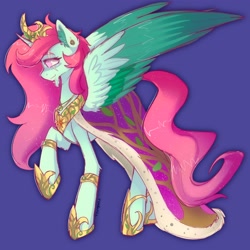 Size: 2048x2048 | Tagged: safe, artist:yumkandie, imported from derpibooru, oc, oc only, oc:aria, alicorn, pony, alicorn oc, bracelet, colored wings, ear fluff, ear piercing, facial hair, female, goatee, hoof shoes, horn, jewelry, mantle, peytral, piercing, regalia, scar, solo, wings