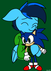 Size: 1872x2618 | Tagged: safe, artist:derpyalex2, imported from derpibooru, oc, oc only, oc:shy-fly, pegasus, pony, clothes, crying, happy, hug, jacket, sonic the hedgehog, sonic the hedgehog (series), sweater, tears of joy