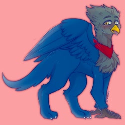 Size: 2048x2048 | Tagged: safe, artist:yumkandie, imported from derpibooru, oc, oc only, griffon, bandana, chest fluff, griffon oc, male, simple background, solo, tongue out