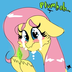 Size: 2048x2048 | Tagged: safe, artist:yumkandie, imported from derpibooru, fluttershy, pegasus, pony, crying, dialogue, female, plumbob, simple background, solo, text, the sims, video game, video game crossover