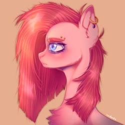 Size: 2048x2048 | Tagged: safe, artist:yumkandie, imported from derpibooru, pinkie pie, earth pony, pony, chest fluff, ear piercing, earring, eyebrow piercing, female, jewelry, piercing, pinkamena diane pie, simple background, solo