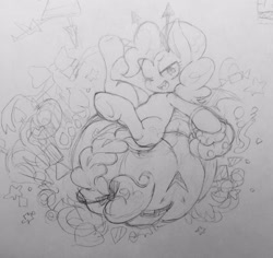 Size: 2048x1932 | Tagged: safe, artist:sibashen, imported from derpibooru, pinkie pie, earth pony, pony, female, looking at you, mare, one eye closed, open mouth, open smile, pumpkin, smiling, smiling at you, solo, traditional art