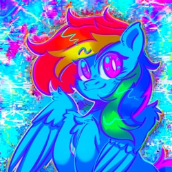 Size: 2048x2048 | Tagged: safe, artist:yumkandie, imported from derpibooru, rainbow dash, pegasus, pony, chest fluff, female, heart, heart eyes, psychedelic, solo, wing fluff, wingding eyes, wings