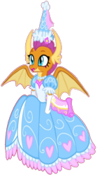 Size: 594x1066 | Tagged: safe, artist:darlycatmake, imported from derpibooru, smolder, dragon, clothes, dragon wings, dragoness, dress, dressup, female, flower, flower in hair, froufrou glittery lacy outfit, gloves, happy, hat, hennin, jewelry, long gloves, necklace, princess, princess smolder, proud, simple background, smiling, solo, transparent background, vector, wings