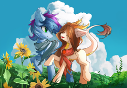Size: 2865x1985 | Tagged: safe, artist:gale spark, imported from derpibooru, oc, oc:crystal eve, oc:睦睦, pony, eyes closed, looking at someone, open mouth, walking