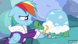 Size: 640x360 | Tagged: safe, imported from derpibooru, screencap, rainbow dash, tank, pegasus, pony, tortoise, season 5, tanks for the memories, animated, blinking, crying, duo, eyes closed, female, floppy ears, gif, gifs.com, male, mare, sad