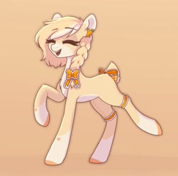 Size: 1787x1769 | Tagged: safe, artist:_alixxie_, imported from derpibooru, oc, deer, deer pony, original species, pony, bow, braid, ear piercing, earring, eyes closed, female, garter, hair bow, jewelry, piercing, solo, tail, tail bow