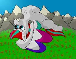 Size: 3300x2550 | Tagged: safe, artist:acid flask, derpibooru exclusive, imported from derpibooru, zipp storm, pegasus, pony, digital art, female, flying, forest, g5, gimp, mare, mountain, mountain range, my little pony: a new generation, shading, smiling, solo, spread wings, upside down, wings