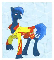 Size: 1741x1924 | Tagged: safe, artist:rover, artist:rrrover, imported from derpibooru, oc, oc:skidfin, earth pony, pony, clothes, costume, solo, surfing