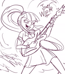 Size: 2062x2320 | Tagged: safe, artist:jowyb, imported from derpibooru, sonata dusk, human, equestria girls, 2018, electric guitar, guitar, musical instrument, old art, open mouth, sketch, solo