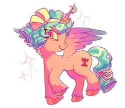 Size: 1378x1187 | Tagged: safe, artist:krillionaire2, imported from derpibooru, cozy glow, alicorn, pony, the ending of the end, alicornified, cozycorn, female, filly, foal, magic, race swap, solo, sparkles, unshorn fetlocks