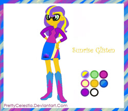 Size: 730x636 | Tagged: safe, artist:bc-ls, imported from derpibooru, oc, oc only, oc:sunrise glisten, human, equestria girls, boots, clothes, glasses, high heel boots, shirt, shoes, simple background, skirt, solo, vector, vest, white background