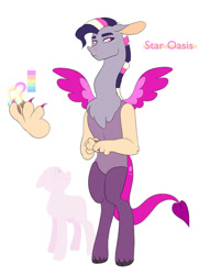 Size: 782x1022 | Tagged: safe, artist:aztrial, imported from derpibooru, oc, oc only, oc:star oasis, draconequus, hybrid, interspecies offspring, name, offspring, parent:discord, parent:twilight sparkle, parents:discolight, simple background, white background