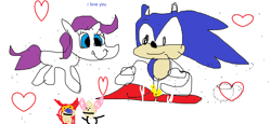 Size: 1628x751 | Tagged: safe, imported from derpibooru, rarity, anthro, pony, 1000 hours in ms paint, duo, heart, ren and stimpy, shipping, simple background, sonic the hedgehog, sonic the hedgehog (series)