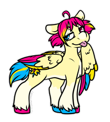 Size: 1155x1287 | Tagged: safe, artist:sexygoatgod, imported from derpibooru, oc, oc only, pegasus, pony, adoptable, bedroom eyes, colored wings, female, hoof polish, hooves, multicolored hooves, multicolored wings, pan, pigtails, pride, simple background, solo, tongue out, transparent background, unshorn fetlocks, wings