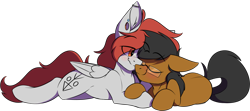 Size: 2238x992 | Tagged: safe, artist:notetaker, imported from derpibooru, oc, oc only, oc:notetaker, oc:scarlett lane, earth pony, pegasus, pony, blushing, duo, glasses, nuzzling, simple background, transparent background