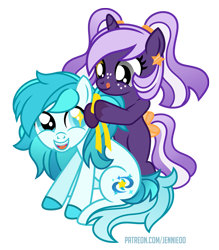 Size: 875x1000 | Tagged: safe, artist:jennieoo, imported from derpibooru, oc, oc:midnight twinkle, oc:starry swirl, earth pony, pony, unicorn, happy, ponytail, ribbon, show accurate, simple background, smiling, tongue out, transparent background, vector