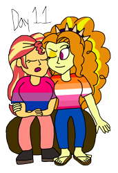 Size: 2000x2927 | Tagged: safe, artist:horroraceman93, imported from derpibooru, adagio dazzle, sunset shimmer, human, equestria girls, anatomically incorrect, bisexual pride flag, female, lesbian, lesbian pride flag, pride, pride flag, pride month, sandals, shipping, simple background, sleeping, sunsagio, transparent background