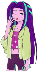 Size: 680x1248 | Tagged: safe, alternate version, artist:batipin, imported from derpibooru, aria blaze, human, equestria girls, belly button, cellphone, female, loose hair, midriff, one eye closed, open mouth, phone, simple background, smartphone, solo, transparent background, yawn