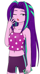 Size: 680x1248 | Tagged: safe, alternate version, artist:batipin, imported from derpibooru, aria blaze, human, equestria girls, bare shoulders, belly button, cellphone, female, loose hair, midriff, one eye closed, open mouth, phone, simple background, sleeveless, smartphone, solo, transparent background, yawn