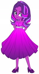 Size: 1096x2048 | Tagged: artist needed, safe, artist:agent0fluffy, imported from derpibooru, oc, oc only, oc:agent0fluffy, human, equestria girls, bare shoulders, clothes, dress, equestria girls-ified, eyeshadow, feet, high heels, makeup, multicolored hair, open-toed shoes, shoes, simple background, solo, toes, white background