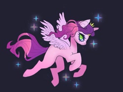 Size: 1076x807 | Tagged: safe, artist:batthsalts, imported from derpibooru, pipp petals, pegasus, pony, flying, g5, looking at you, smiling, solo, sparkles, spread wings, wings
