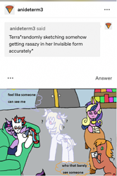 Size: 1174x1765 | Tagged: safe, artist:ask-luciavampire, imported from derpibooru, oc, alicorn, earth pony, pony, undead, vampire, ask, ask-canterlot-academy, invisible, tumblr