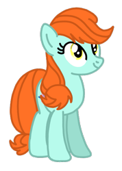 Size: 431x606 | Tagged: safe, artist:mattiedrawsponies, imported from derpibooru, bright eyes, earth pony, pony, my little pony tales, bright eyedorable, colored, cute, female, full body, g1, g1 to g4, g4, generation leap, hooves, mare, orange hair, orange mane, orange tail, simple background, smiling, solo, standing, tail, transparent background, vector, yellow eyes