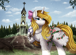 Size: 2048x1489 | Tagged: safe, artist:pridark, imported from derpibooru, oc, oc only, pegasus, pony, unicorn, eden's gate, faith seed, far cry, far cry 5, female, solo