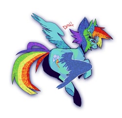 Size: 653x631 | Tagged: safe, artist:batthsalts, imported from derpibooru, rainbow dash, pegasus, pony, butt, flying, goggles, partially open wings, plot, simple background, smiling, solo, white background, wings