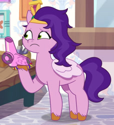 Size: 1323x1459 | Tagged: safe, imported from derpibooru, screencap, pipp petals, pegasus, pony, spoiler:g5, spoiler:my little pony: tell your tale, spoiler:tyts01e13, cropped, dumpster diving, g5, hair dryer, my little pony: tell your tale, solo