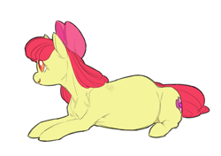 Size: 2508x1764 | Tagged: safe, artist:snspony, imported from derpibooru, apple bloom, earth pony, pony, apple bloom's bow, belly, big belly, bow, female, hair bow, lying down, mare, older, older apple bloom, pregbloom, pregnant, pregnant apple bloom, simple background, smiling, solo, white background