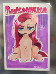 Size: 1536x2048 | Tagged: safe, artist:zakro, imported from derpibooru, pinkie pie, earth pony, pony, looking at you, pinkamena diane pie, sitting, traditional art