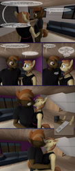 Size: 1440x3280 | Tagged: safe, artist:spud, imported from derpibooru, button mash, oc, oc:cream heart, anthro, earth pony, comic:family bonds, 3d, buttoncest, canon x oc, comic, conversation, couch, dialogue, female, house, incest, kissing, male, mother and son, shipping, smiling, source filmmaker, speech bubble, straight