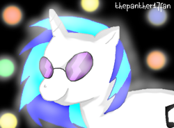 Size: 681x501 | Tagged: safe, artist:thepanther17fan, imported from derpibooru, dj pon-3, vinyl scratch, pony, unicorn, female, glasses, horn, mare, music notes, smiling, vinyl's glasses