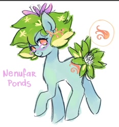 Size: 986x1056 | Tagged: safe, artist:neupon, imported from derpibooru, oc, oc only, oc:nenufar ponds, original species, plant pony, pony, flower, lotus (flower), plant, solo