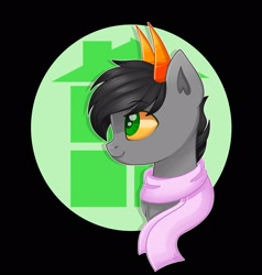 Size: 2000x2100 | Tagged: artist needed, safe, imported from derpibooru, oc, oc only, oc:dante fly, hybrid, pony, undead, vampire, clothes, cosplay, costume, dark background, half bat pony, homestuck, sburb icon, scarf, solo