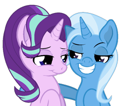 Size: 714x608 | Tagged: safe, artist:lenalisethef0x98, imported from derpibooru, starlight glimmer, trixie, pony, unicorn, duo, female, grin, lesbian, shipping, simple background, smiling, startrix, transparent background
