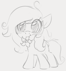 Size: 870x941 | Tagged: safe, artist:dotkwa, imported from derpibooru, oc, oc only, oc:kayla, earth pony, pony, blushing, cute, flower, flower in mouth, gradient background, grayscale, monochrome, mouth hold, ocbetes, sketch, solo