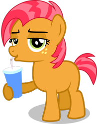 Size: 1280x1642 | Tagged: safe, artist:killagouge, edit, editor:undeadponysoldier, imported from ponybooru, vector edit, babs seed, bendy straw, drinking, drinking straw, female, filly, foal, freckles, lidded eyes, looking at you, simple background, soda, solo, straw, transparent background, vector