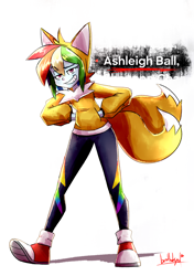 Size: 2316x3292 | Tagged: safe, artist:manic-the-lad, imported from derpibooru, rainbow dash, human, equestria girls, a dash of everything, ashleigh ball, clothes, converse, cosplay, costume, hoodie, miles "tails" prower, shoes, solo, sonic the hedgehog (series), voice actor joke